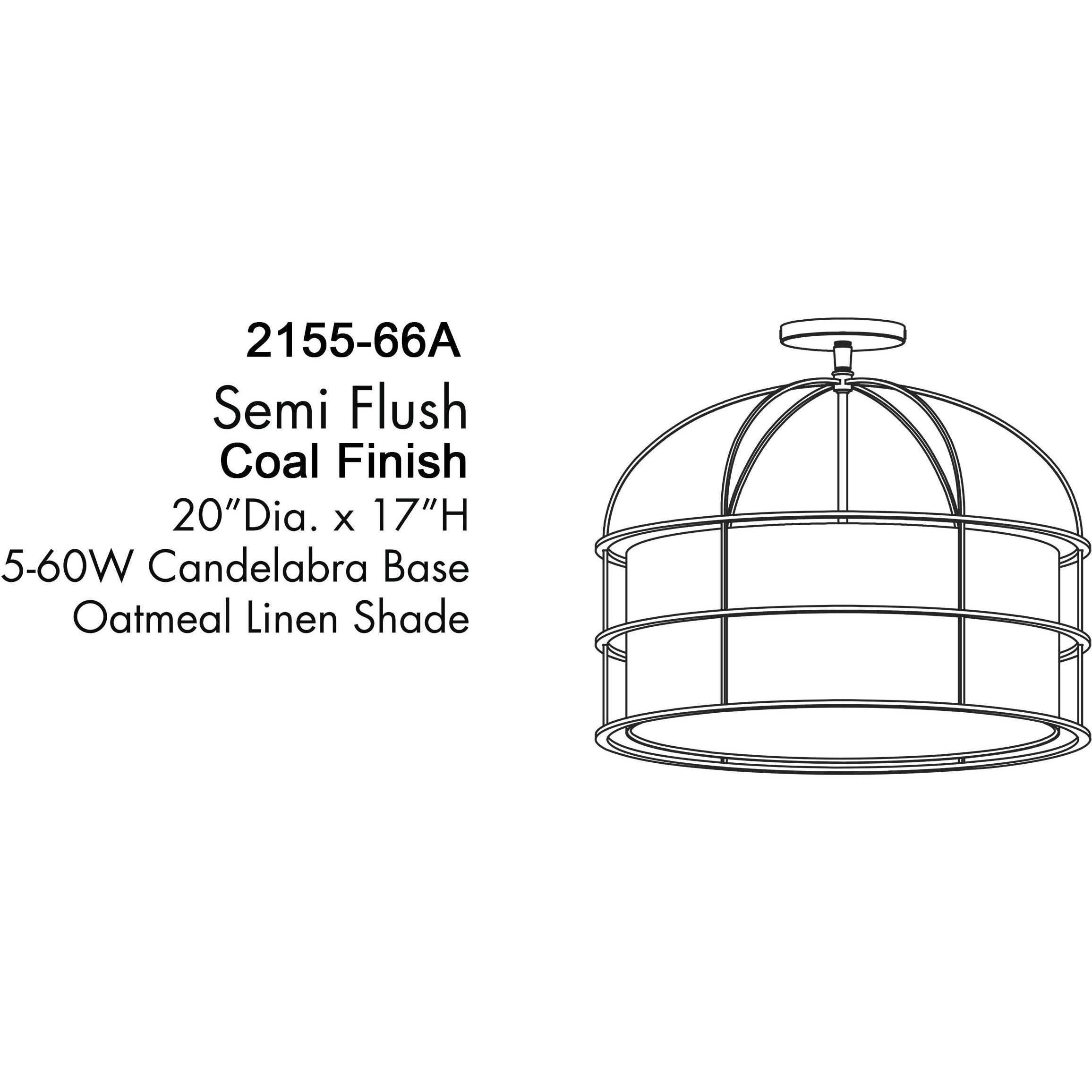 Gateway Park 5 Light 20 inch Coal Convertible Pendant / Semi Flush Ceiling Light